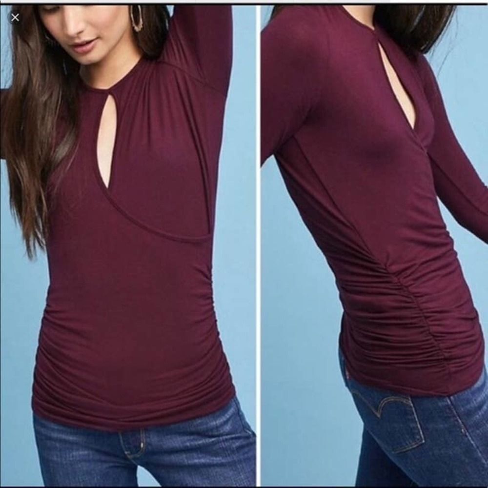 Anthropologie Vanessa Virginia Joanie plum wine Keyhole Neckline Blouse Womens S